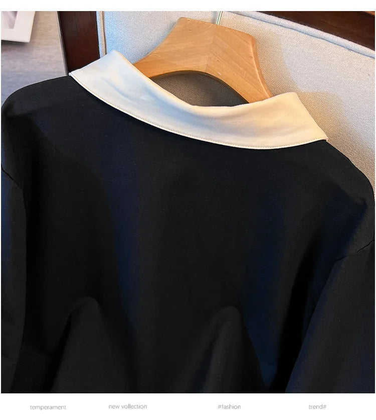 175kg plus size Damen büste Frühling Herbst lose Kragen bedruckt Langarm Sweatshirt schwarz rosa 4xl 5xl 6xl 7xl 8xl 9xl