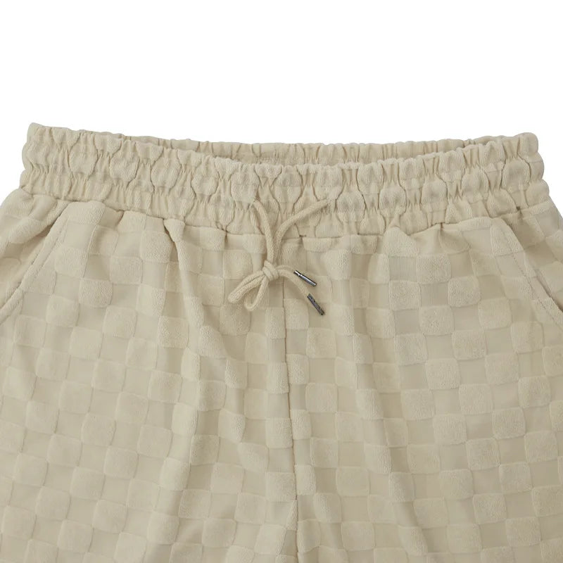 European and American Oversized Fashion Brand Men's Summer New Chessboard Plaid Loose Sports and Leisure Two-Piece Set