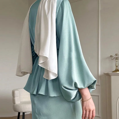 2-teiliges Saudi-Arabien muslimisches Damen-Abaya-Kleid aus Satin für Damen, Islam, Dubai, Urlaub, bescheidene Kleidung, 2024, elegante türkische Robe.