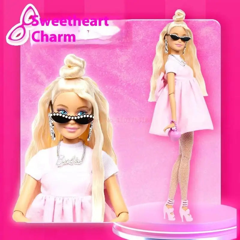 Genuine Barbie Deluxe Style Dolls Pink Dress Outfit Blond Hair Knot Bow Accessories Toys For Girls Sweet Birthday Gift In Stock.