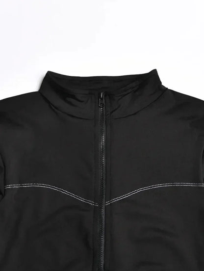 Elegant Women Zip-up O-neck Long Sleeve Jumpsuit Streetwear 2025 Summer Autumn Female Overalls One Piece Fitness Sports Bodysuit.