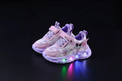 Kids'Casual Shoes Girls Led Light Cartoon PU Leather Spring Fashion Flat Bottom Anti-slip Soft Bottom Pink Purple Size 21-30.