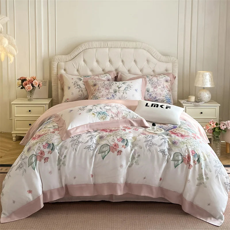 Flowers Prints Bedding Set Lyocell Eucalyptus Fiber Super Soft Silky Cool Feeling Duvet Cover Bed Sheet/Fitted Sheet Pillowcases.