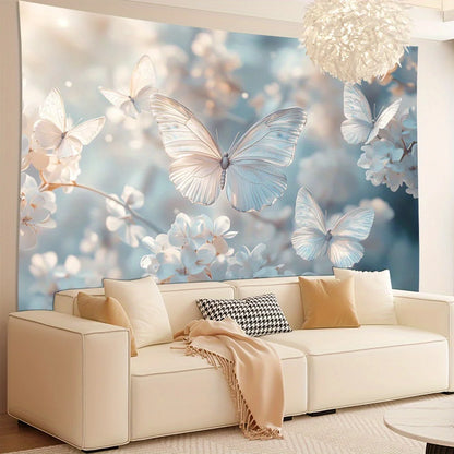 1 piece peony butterfly tapestry, polyester fabric, machine washable, suitable for living room, bedroom, office decoration.