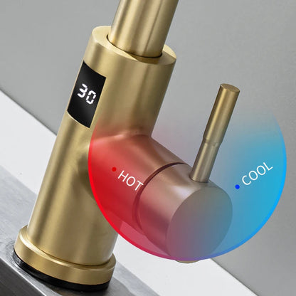 Brushed Gold Digital Kitchen Faucet Shenducs 304 Stainless Steel Hot Cold Kitchen Sink Mixer Tap Sensor Touch on Kitchen Faucet