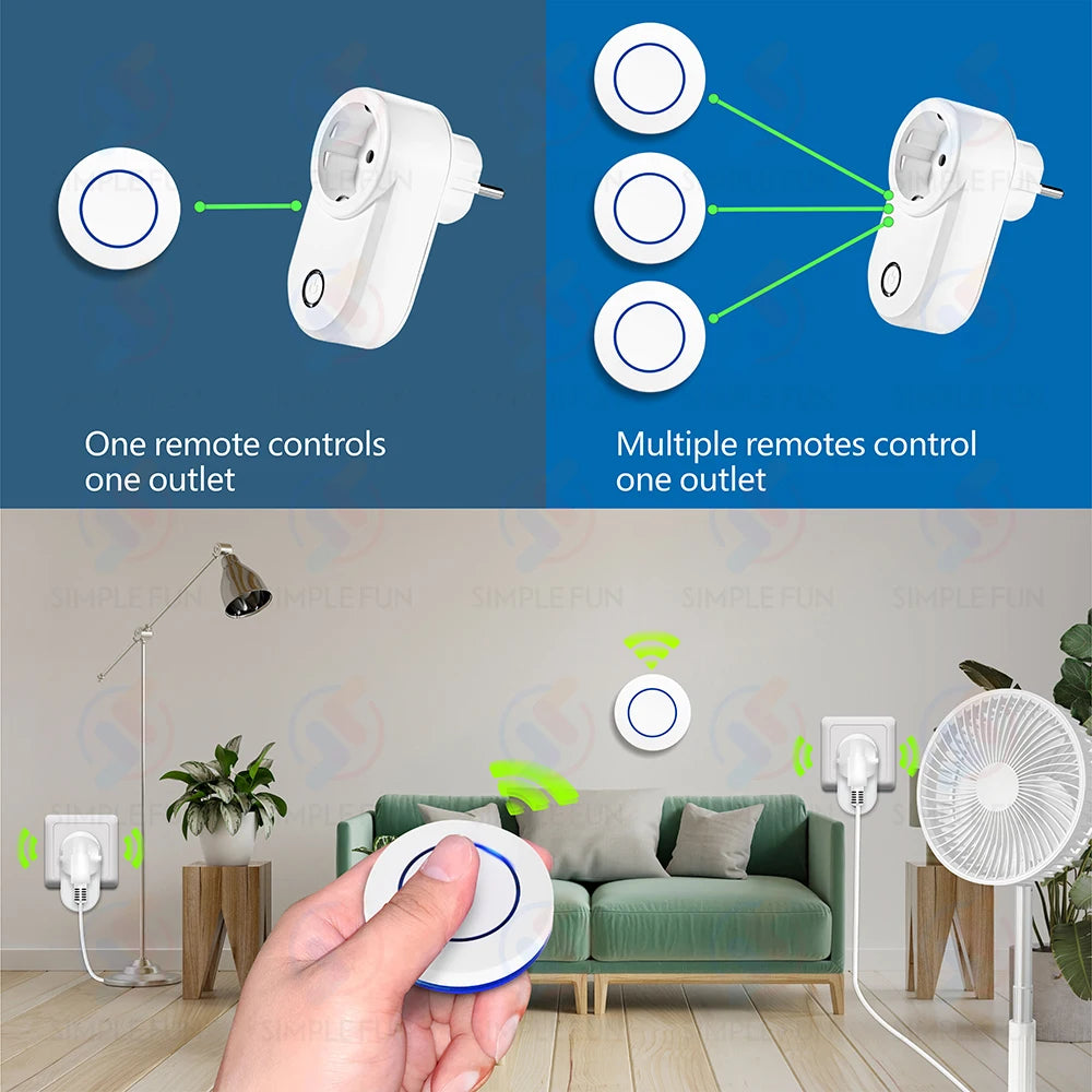 Drahtlose Fernbedienungssteckdose 220 V 110 V EU FR Smart Plug, 50 m Reichweite, Steckdose 15 A für Haushaltsgeräte-Lichtventilator.