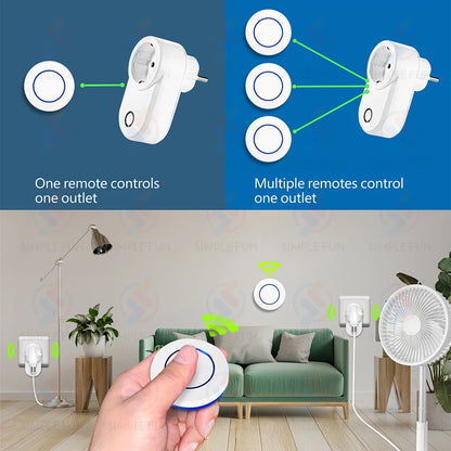 Drahtlose Fernbedienungssteckdose 220 V 110 V EU FR Smart Plug, 50 m Reichweite, Steckdose 15 A für Haushaltsgeräte-Lichtventilator.