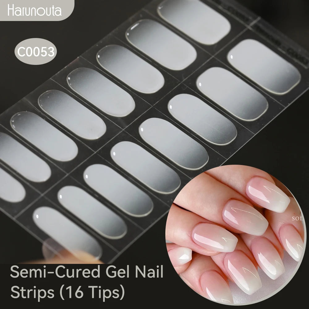 Harunouta Gradient Semi Cured Gel Nail Sticker Long-Lasting UV Nail Sticker UV/LED Extension Gel Nail Foil Gel Polish Full Cover