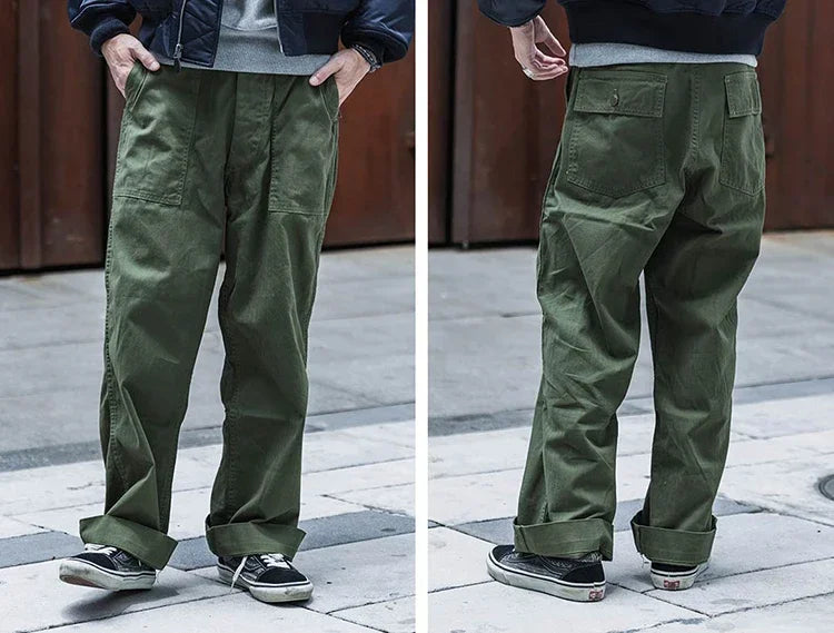 Bronson 1947 Model 838A OD7 Fatigue Utility Pants Men HBT OG-107 Baker Trousers.