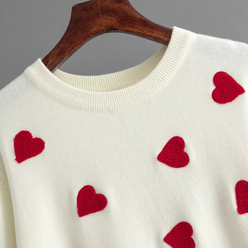 Frauen Herz Druck Gestrickte Pullover Herbst Winter Lose Pullover Elegante Strickwaren Jumper Valentinstag Tops.