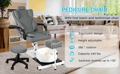 Fuß-SPA-Stuhl, Nagelstudio-Sofa mit Fußbad-Waschbecken, Pediküre-Stühle mit hydraulischem Heben und 360-Grad-Drehung, Möbel