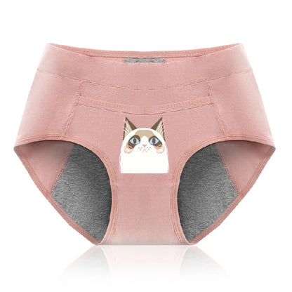 Cotton Menstrual Panties Leak Proof Breathable Cartoon cat Panties Woman Women Girls Physiological Pants Women's Intimates M-XL