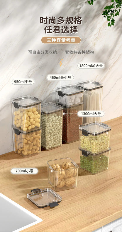 Food Box Storage Container With Airtight Lid Condiment Organizer Plastic Dispenser Jar Hermetic Kitchen Cereal Snack Spaghetti.