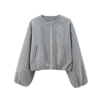 TRZA-Übergroße weiche Bomberjacke für Damen, Langarmmantel, Reißverschluss vorne, Damenoberbekleidung, schicke Oberteile, Mode.