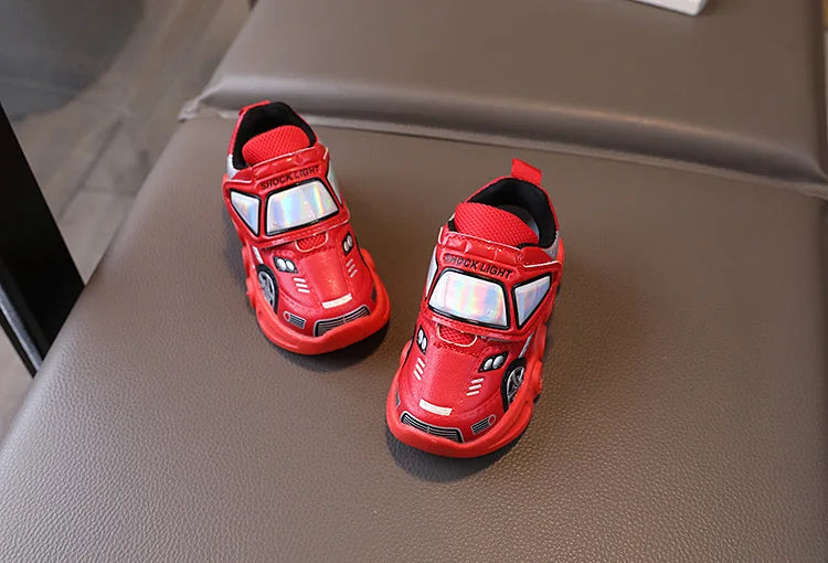 Diseny Kids'Casual Shoes Led Light Car Club Cartoon PU Leather Spring Shoes For Children Anti-slip Red Blue Shoes Size 21-30.