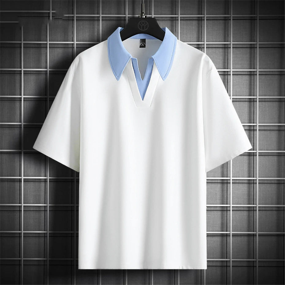 Summer V-neck T-shirt Men Plus Size 8XL Short Sleeve Tshirt Tops Tees Male Fashion Casual Shirts Big Size 8XL.