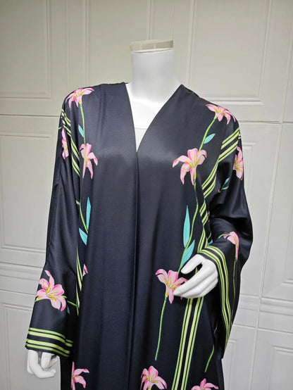 Uni Islamic Clothing Modest Abaya Women Muslim Dress Front Open Printed Abaya 2025 With Hijab Scarf Two Piece Set for Summer.