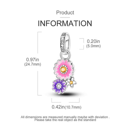 Flowers Series 925 Sterling Silver Sunflowers Tulip Carnation Charms Fit Original Bracelet  For Women Jewelry Making.