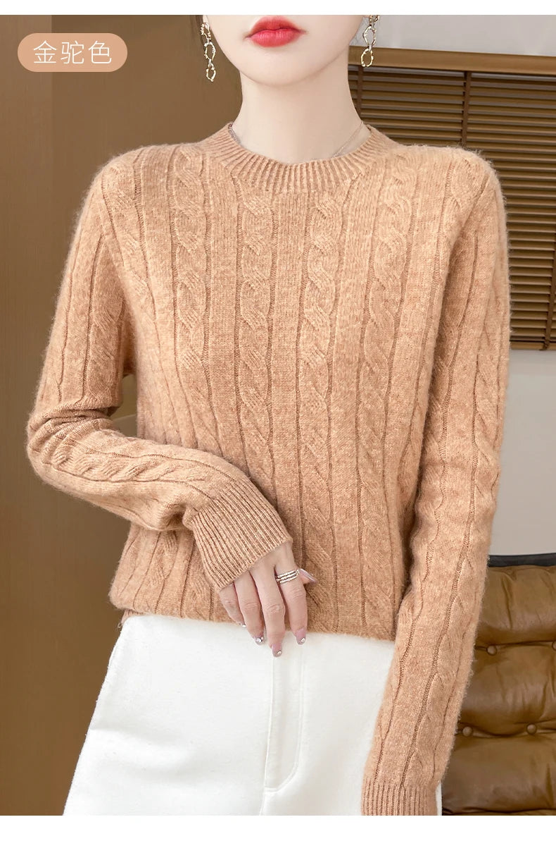 Frauen 100% Merino Wolle Verdickung Pullover Oansatz Gestrickte Twisted Pullover Herbst Winter Kaschmir Langarm Kleidung Basis Tops