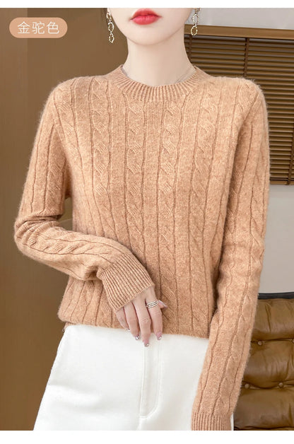 Frauen 100% Merino Wolle Verdickung Pullover Oansatz Gestrickte Twisted Pullover Herbst Winter Kaschmir Langarm Kleidung Basis Tops