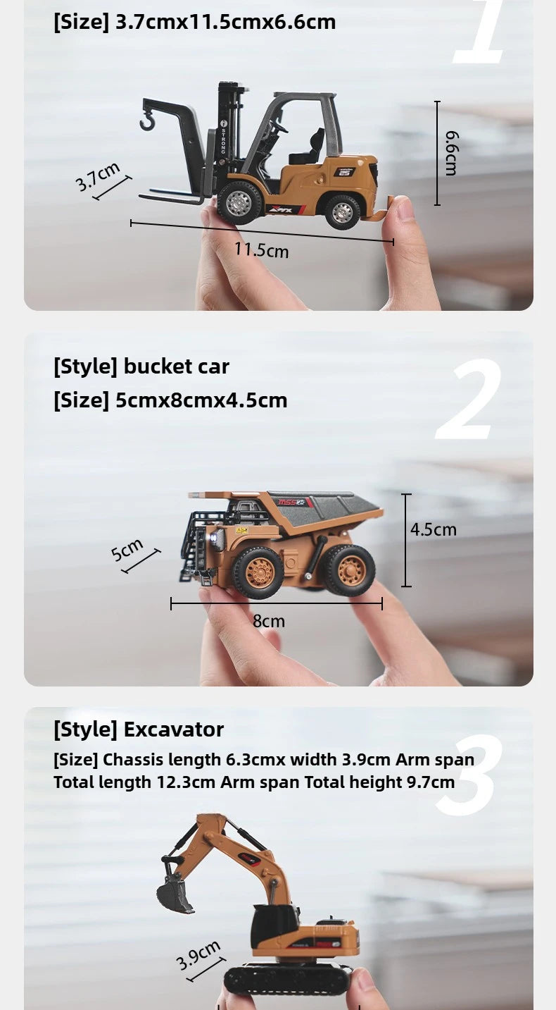 RC Car 1/64 Full Scale Mini RC Engineering Vehicle Desktop Electric Remote Control Excavator Dump Truck Forklift Model Toy Gift.