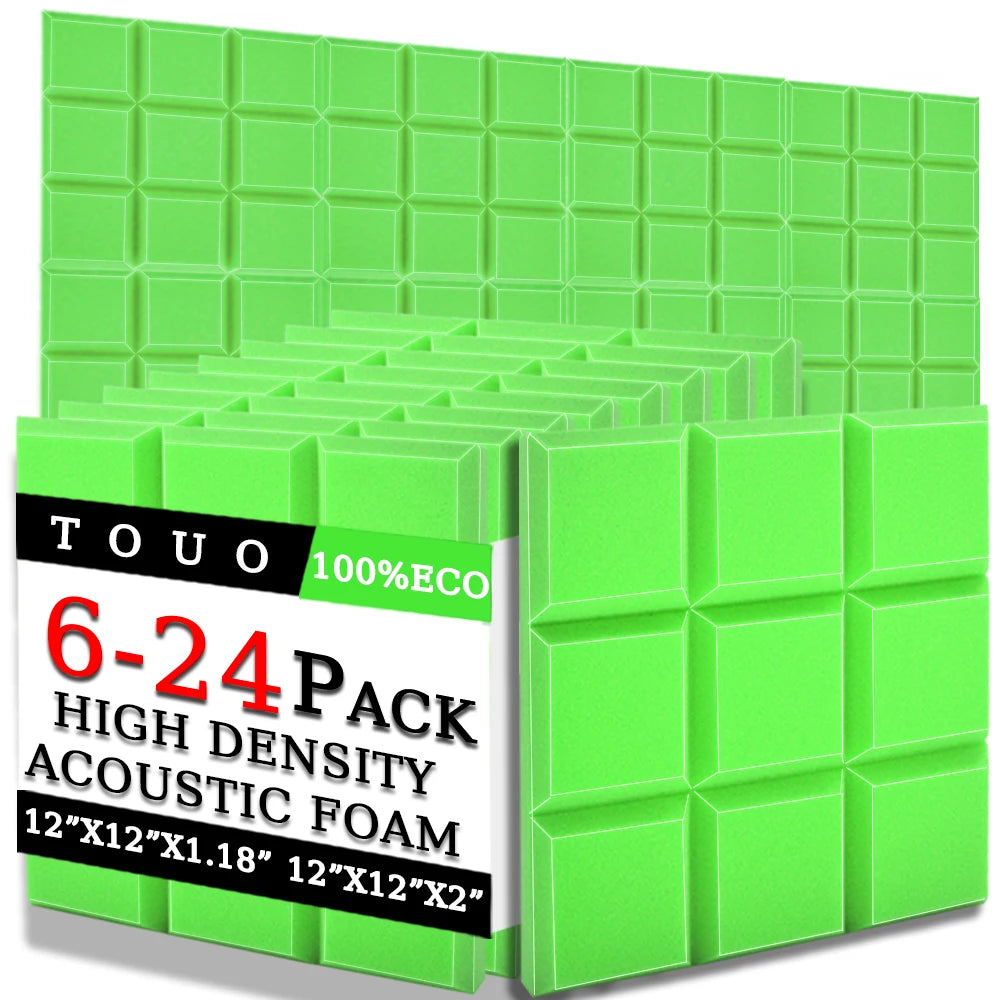 TOUO 6/12/24 Pcs Beveled Edge 9 Block Tiles Acoustic Foam Flame Retardant Soundproof Material Drum Room Acoustic Treatment