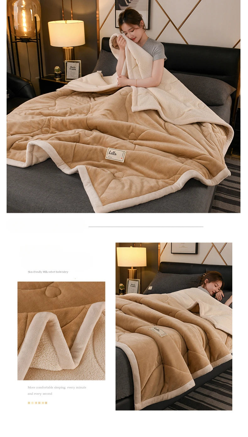 Milk Fleece Autumn Winter Warm Weighted Blankets for Beds European Thickened Beibei Velvet Throw Blanket Warmth Quilt Comforter