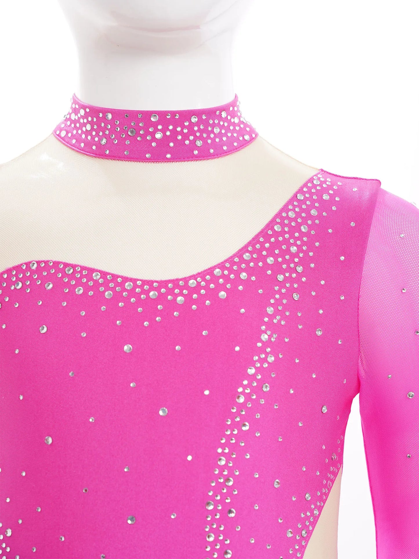 Kinder Mädchen Eiskunstlauf Kleid Lyrical Ballett Tanz Rhythmische Gymnastik Leistung Kostüm Langarm Strass Trikot.