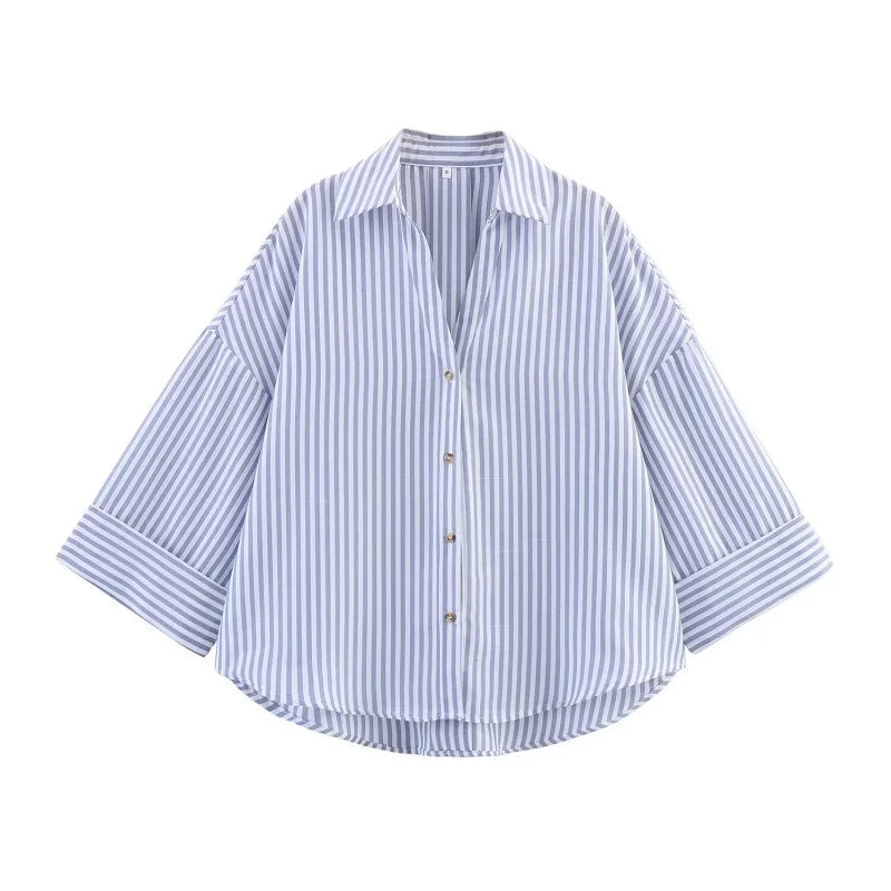 MUJER Women's Shirts Striped Oversize Shirts for Women Wide Sleeve Casual Shirts and Blouses Woman White Summer Loose Tops Woman.