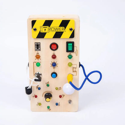 Montessori Busy Board Sensory Toys Wooden With LED Light Switch Control Board Travel Activities Children Games For 2-4 Years Old.