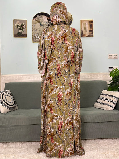 Muslim Cotton Abayas For Women Traditional Floral Ramadan Prayer Garment African Caftan Marocain Femme Robe Connected Headscarf