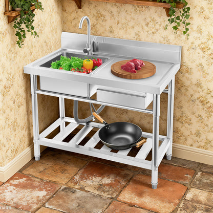 Verdicktes Edelstahl-Spülbecken mit Wasserhahn und Schublade, 150 kg Tragkraft 100 x 60 x 80 cm, für Küche, Restaurant, Wäsche, Garage