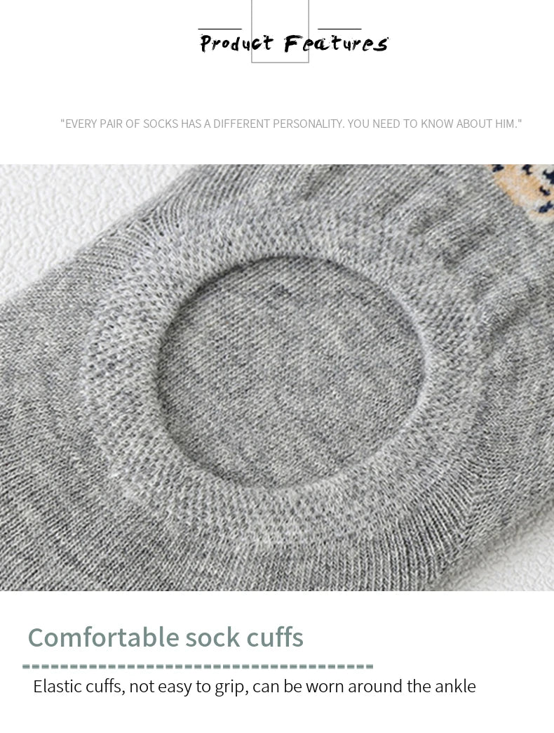 5 Pairs of Super Cute Bear Embroidered Cartoon Bear Boat Socks, Soft and Comfortable, Sweat Wicking and Versatile Short Socks.