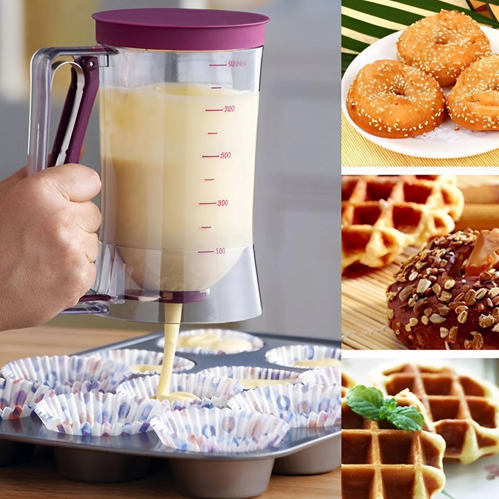 Handheld Batter Dispenser with Fried Egg Mold Set Pancake Cupcake Batter Dispenser Muffin Waffles Pastry Paste Distribution Tool.