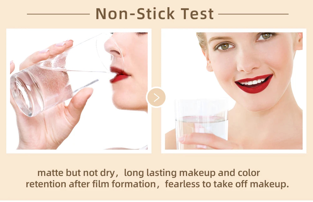 QIBEST Matte Liquid Lipstick Waterproof Long Lasting Lip Gloss Velvet Mate Nude Red Tint Tube Lipsticks Lipgloss Makeup Cosmetic.