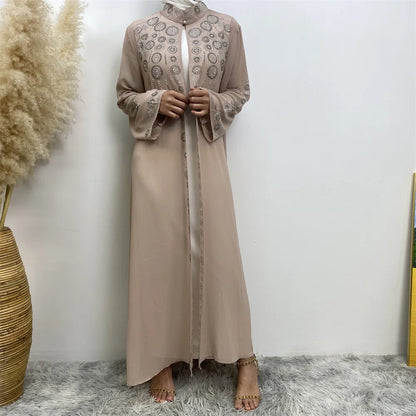 Luxury Diamonds Kimono Open Abayas for Women Muslim Dress Morocco Kaftan Dubai Turkey Party Gown Kebaya Islam Jalabiya Ramadan