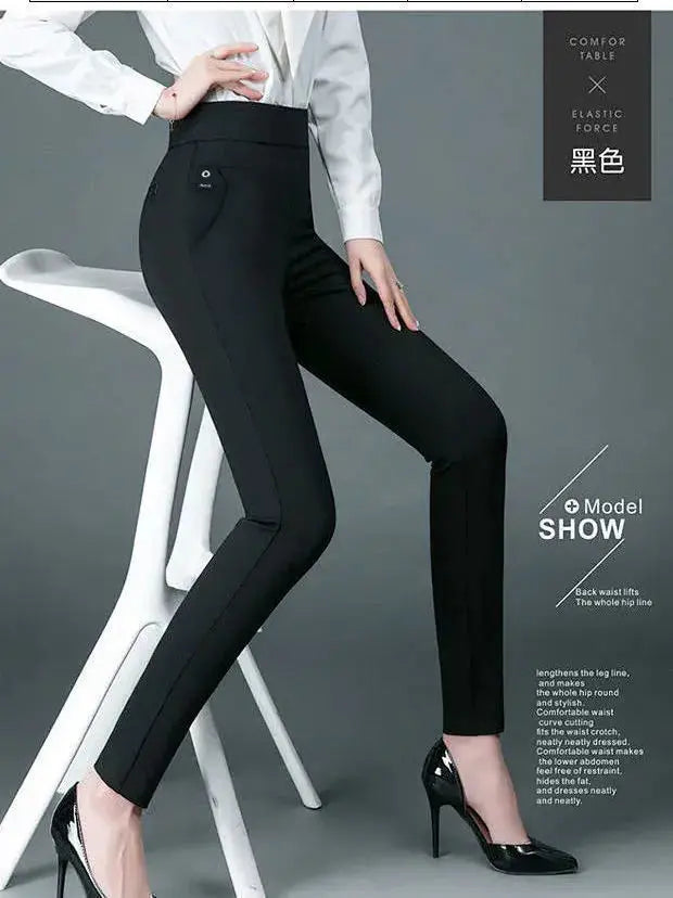 Büro Dame Koreanische Mode Gerade Hosen Weibliche Elastische Band Hohe Taille Feste Große Größe 5XL Frauen Herbst Elegante Hosen 2023.