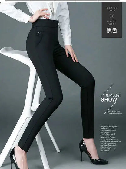 Büro Dame Koreanische Mode Gerade Hosen Weibliche Elastische Band Hohe Taille Feste Große Größe 5XL Frauen Herbst Elegante Hosen 2023.