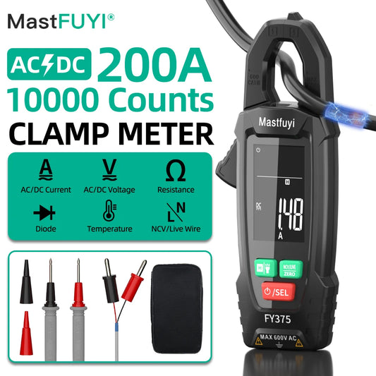 MASTFUYI AC-Stromzangenmessgerät, digital, 10.000 Zählungen, Multimeter, Amperemeter, Spannungsprüfer, Autoverstärker, Hz, Kapazität, NCV, Ohm-Werkzeug
