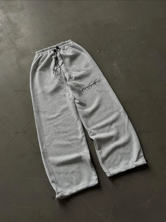 High Street Fashion Loose Street Casual Trousers Men Y2k Gothic Punk Anime Letter Print Stitching Wide Leg Pants  Women.