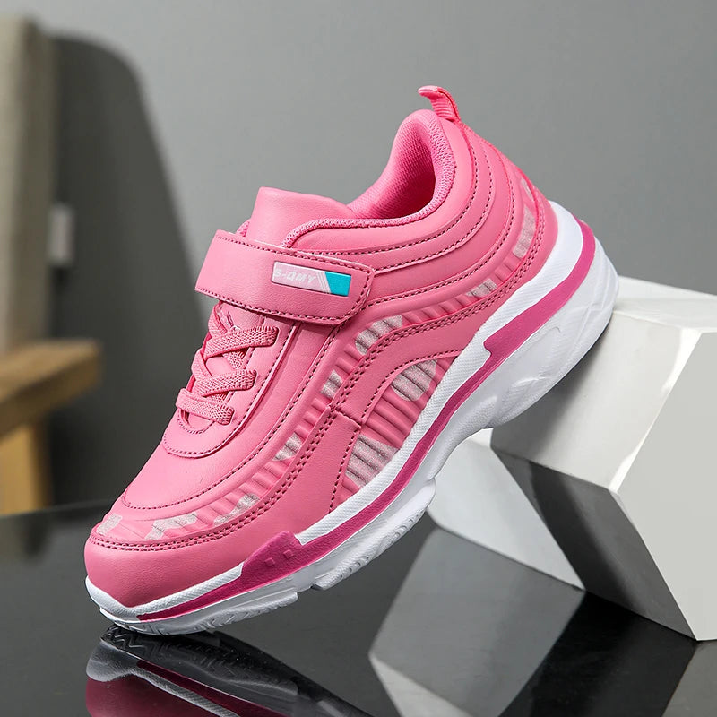 Girls Sport Shoes Waterproof Running Kids Sneakers Casual Leather Pink Breathable Fashion Antislip Lightweight Children Shoes.