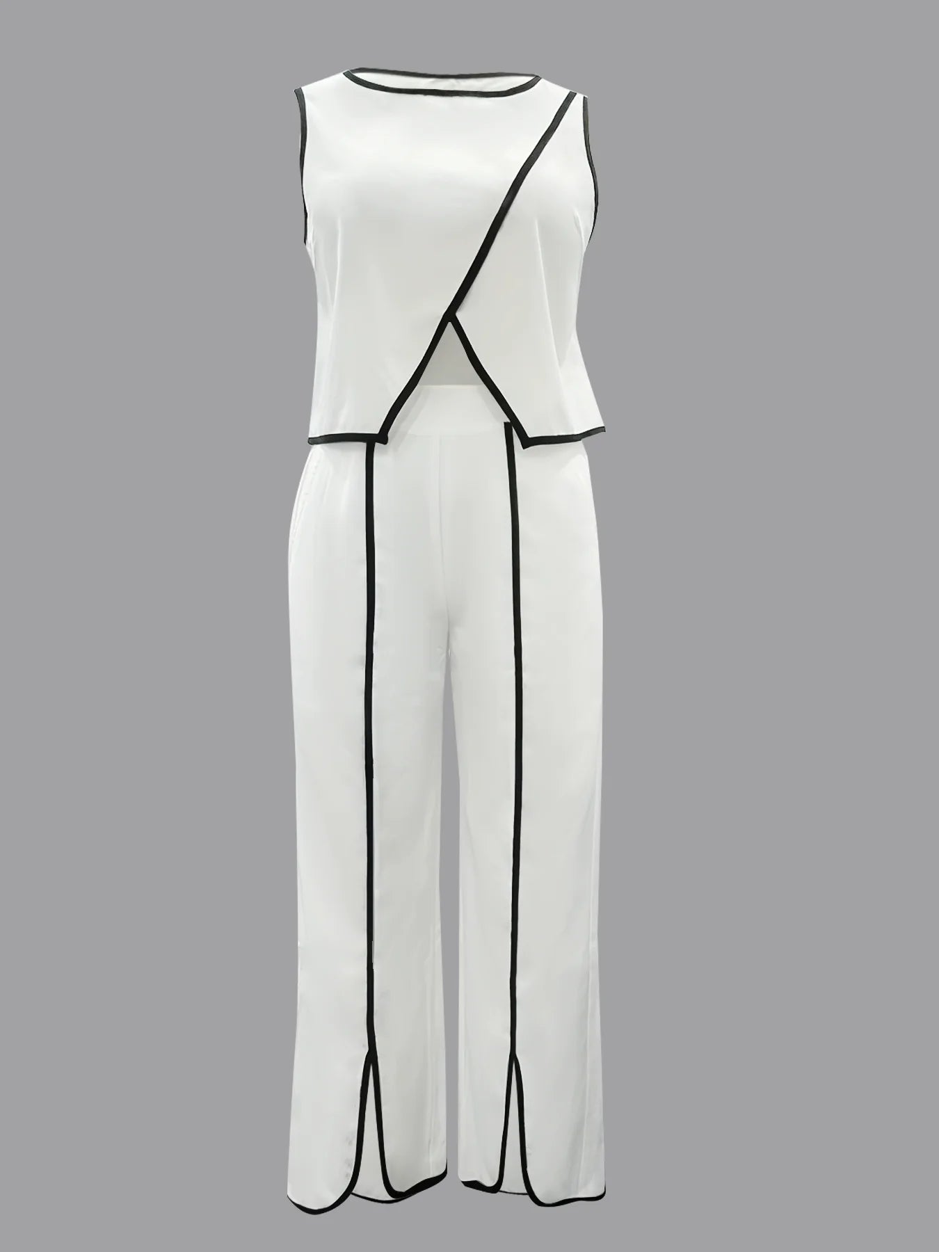 Summer Loose Solid Color 2 Piece Sets Woman Outfit 2025 Fashion Sleeveless Tank Top With High Waist Slit Wide Pants Set.