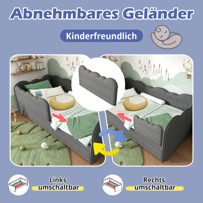 Gepolstertes Tagesbett 90x190cm, Tagesbett Schlafsofa mit ausziehbarem Bett 90x190cm, Kinderbett mit Gitter ohne Matratze