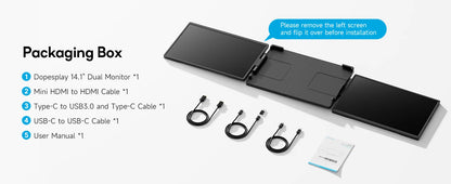 Dopesplay 14.1inch Laptops Screen Extender Triple Dual FHD 1200P IPS Portable Monitors For Windows Macbook Chrome 13.3-17.3 inch.