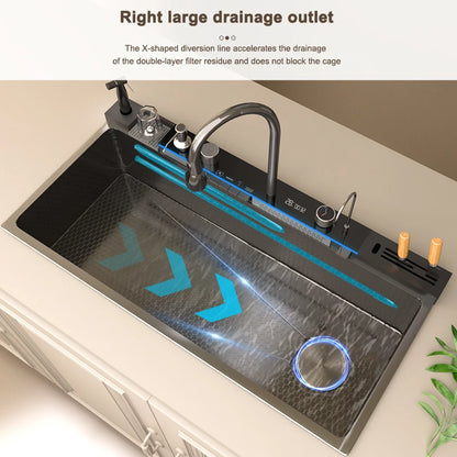 Stainless Steel Kitchen Sink with Waterfall Extra Large Single Slot Digital Display Dishwashing Basin Includes Sinks 100x50cm