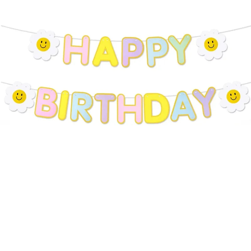 1PC Daisy Happy Birthday Party Dekoration Banner Kinder Erwachsene Szene Bunte Flaggen Party Foto Requisiten.