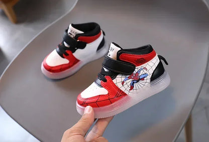 Disney Children's Led Light Shoes Fashion Aoger Spiderman Boys Sneakers Girls Cartton Casual Shoes Breathable Kids Sport Shoes.