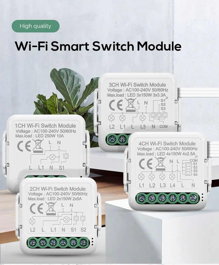 Tuya DIY Breaker Wifi Smart Light Switch Modul 10A 100-240V Zwei-Wege App Fernbedienung Arbeit mit Alexa Google Home 1/2/3/4Gang.
