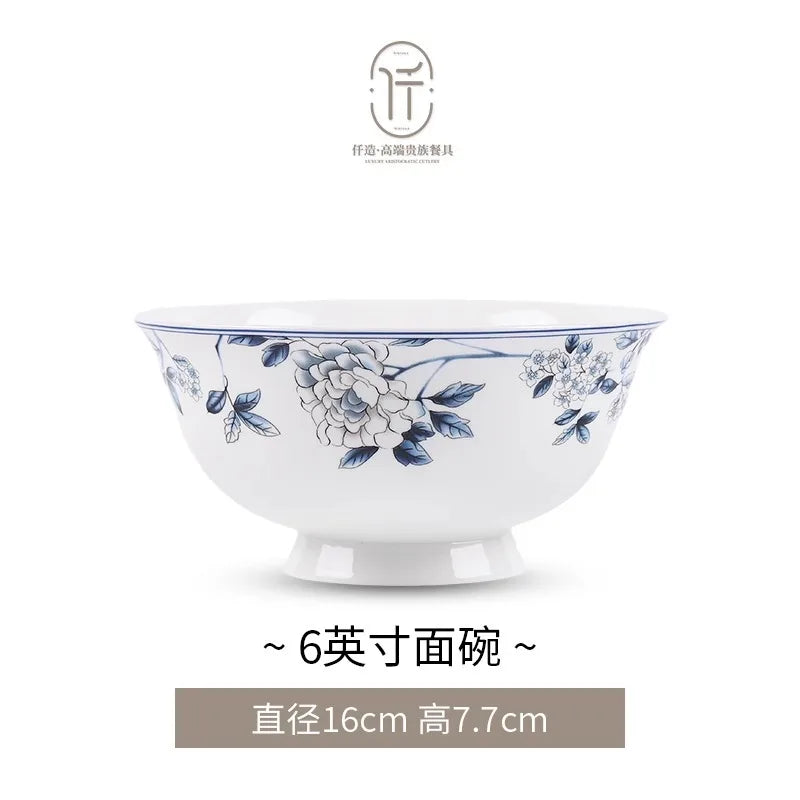 Blue Peacock Bone China Dining Plate Blue and White Kitchen Tableware Flower Ceramic Tableware Home Dining Bar Main Course Plate