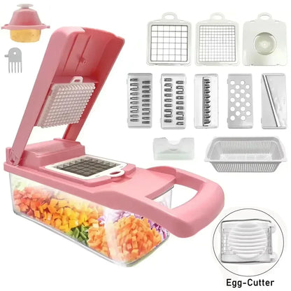 12/22 in 1 Multifunctional Vegetable Cutter Manual Food Chopper Potato Shredder Vegetable Slicer with Container Kitchen Gadget.